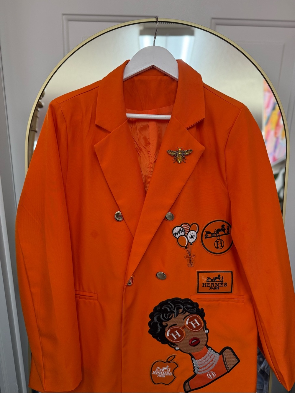 New Orange Embellished Blazer